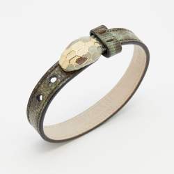 Pre Owned Bvlgari Serpenti Forever Enamel Gold Plated Green Exotic Leather Bracelet