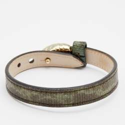 Pre Owned Bvlgari Serpenti Forever Enamel Gold Plated Green Exotic Leather Bracelet