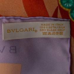Bvlgari Orange Bejeweled Bird Print Silk Scarf