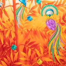 Bvlgari Orange Bejeweled Bird Print Silk Scarf
