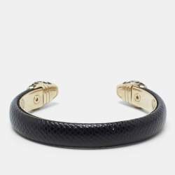 مملوكة مسبقًا Bvlgari Serpenti Forever Black Leather Open Cuff Bracelet 