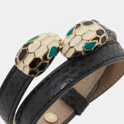 Bvlgari Serpenti Forever Enamel Snakeskin Leather Gold Tone Wrap Bracelet
