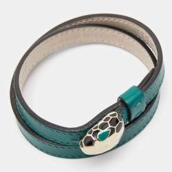 Bvlgari Serpenti Forever Enamel Leather Gold Tone Wrap Bracelet