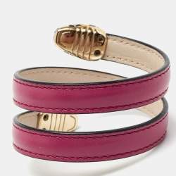 Pre Owned Bvlgari Serpenti Forever Enamel Leather Gold Tone Wrap Bracelet