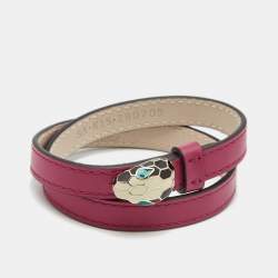 Bvlgari Serpenti Forever Leather Enamel Gold Tone Double Wrap Bracelet