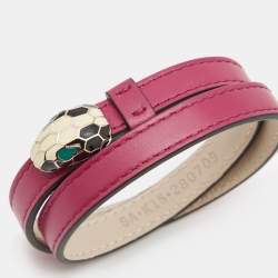 Bvlgari Serpenti Forever Leather Enamel Gold Tone Double Wrap Bracelet