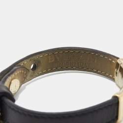 Pre Owned Bvlgari Serpenti Black Leather Enamel Gold Tone Bracelet