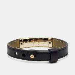 Pre Owned Bvlgari Serpenti Black Leather Enamel Gold Tone Bracelet