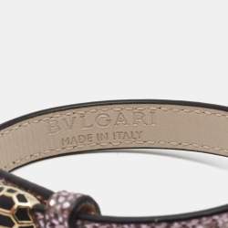 Pre Owned Bvlgari Serpenti Forever Metallic Pink Karung Leather Heart Charm Bracelet