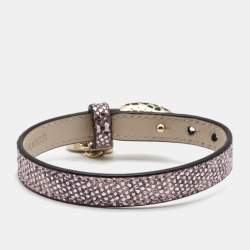 Pre Owned Bvlgari Serpenti Forever Metallic Pink Karung Leather Heart Charm Bracelet