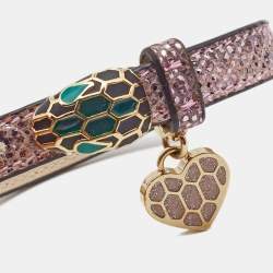 Pre Owned Bvlgari Serpenti Forever Metallic Pink Karung Leather Heart Charm Bracelet