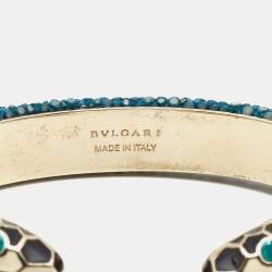 Pre Owned Bvlgari Serpenti Forever Blue Leather Open Cuff Bracelet