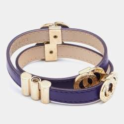 Bvlgari Purple Leather Gold Tone Double Wrap Bracelet