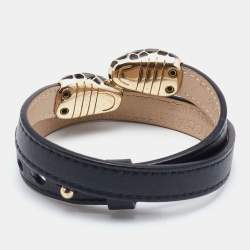 Bvlgari Serpenti Forever Black Leather Enamel Gold Tone Wrap Bracelet