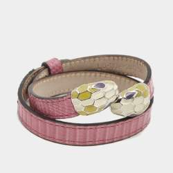 Bvlgari Serpenti Forever Enamel Leather Gold Tone Wrap Bracelet 