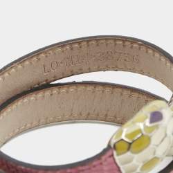 Bvlgari Serpenti Forever Enamel Leather Gold Tone Wrap Bracelet 