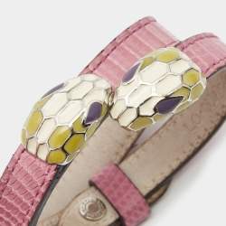 Bvlgari Serpenti Forever Enamel Leather Gold Tone Wrap Bracelet 