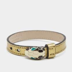 Bvlgari Serpenti Forever Golden Leather Enamel Gold Tone Bracelet