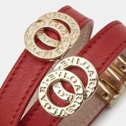 Bvlgari Red Leather Double-Coiled Gold Tone Wrap Bracelet