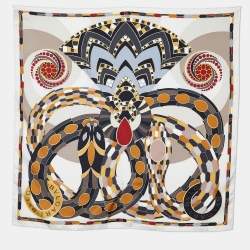 Pre Owned Bvlgari Cream Snake Printed Silk Heritage Square Scarf