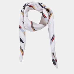 Pre Owned Bvlgari Cream Snake Printed Silk Heritage Square Scarf