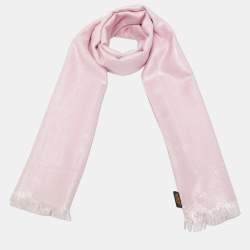 Pre Owned Bvlgari PInk Metallic Logomania Silk & Wool Stole