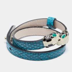 Bvlgari Double Serpenti Forever Green Karung Leather Wrap Bracelet