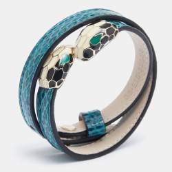 Bvlgari Double Serpenti Forever Green Karung Leather Wrap Bracelet