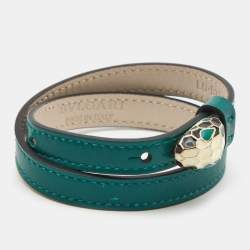 Bvlgari Serpenti Forever Green Leather Enamel Gold Tone Bracelet