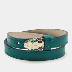 Bvlgari Serpenti Forever Green Leather Enamel Gold Tone Bracelet