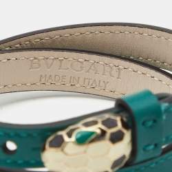 Bvlgari Serpenti Forever Green Leather Enamel Gold Tone Bracelet