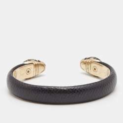 Bvlgari Serpenti Forever Enamel Leather Gold Tone Open Cuff Bracelet 