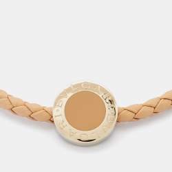 Bvlgari Bvlgari Beige Enamel & Leather Gold Tone Braided Bracelet