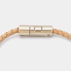 Bvlgari Bvlgari Beige Enamel & Leather Gold Tone Braided Bracelet