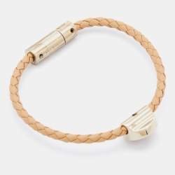 Bvlgari Bvlgari Beige Enamel & Leather Gold Tone Braided Bracelet