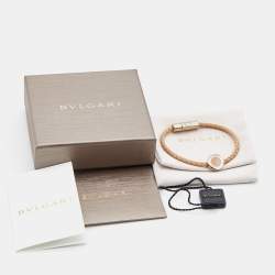 Bvlgari Bvlgari Beige Enamel & Leather Gold Tone Braided Bracelet