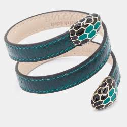 Bvlgari Serpenti Forever Green Leather Double Head Wrap Bracelet