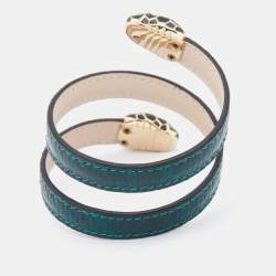 Bvlgari Serpenti Forever Green Leather Double Head Wrap Bracelet