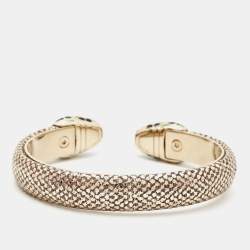 Pre Owned Bvlgari Serpenti Forever Metallic Karung Leather Open Cuff Bracelet