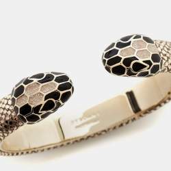 Pre Owned Bvlgari Serpenti Forever Metallic Karung Leather Open Cuff Bracelet