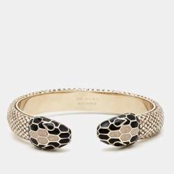 Pre Owned Bvlgari Serpenti Forever Metallic Karung Leather Open Cuff Bracelet