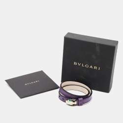 Bvlgari Serpenti Forever Purple Leather Enamel Gold Tone Bracelet