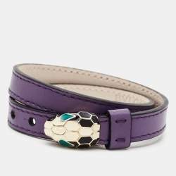 Bvlgari Serpenti Forever Purple Leather Enamel Gold Tone Bracelet