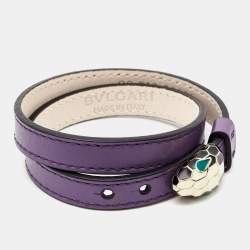 Pre Owned Bvlgari Serpenti Forever Purple Leather Enamel Gold Tone Bracelet