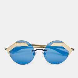 Pre Owned Bvlgari Blue/Gold Serpenti Round Sunglasses