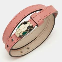 Pre Owned Bvlgari Serpenti Forever Leather Enamel Gold Tone Bracelet