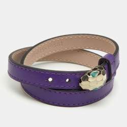 Bvlgari Purple Leather Serpenti Forever Wrap Bracelet