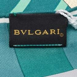 Pre Owned Bvlgari Green Arabic Calligraphy Print Silk Square Scarf