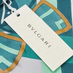 Pre Owned Bvlgari Green Arabic Calligraphy Print Silk Square Scarf