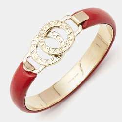 Bvlgari Bvlgari Interlocking Circles Leather Gold Tone Bracelet